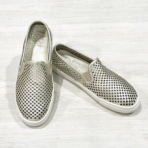 TORY BURCH: Jesse - Gold metallic 'perforated' sneaker. Size 6.